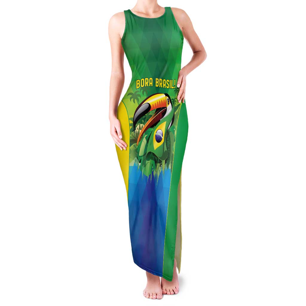 Brazil Football Custom Family Matching Tank Maxi Dress and Hawaiian Shirt Toco Toucan Bora Brasil! Go Brazil!