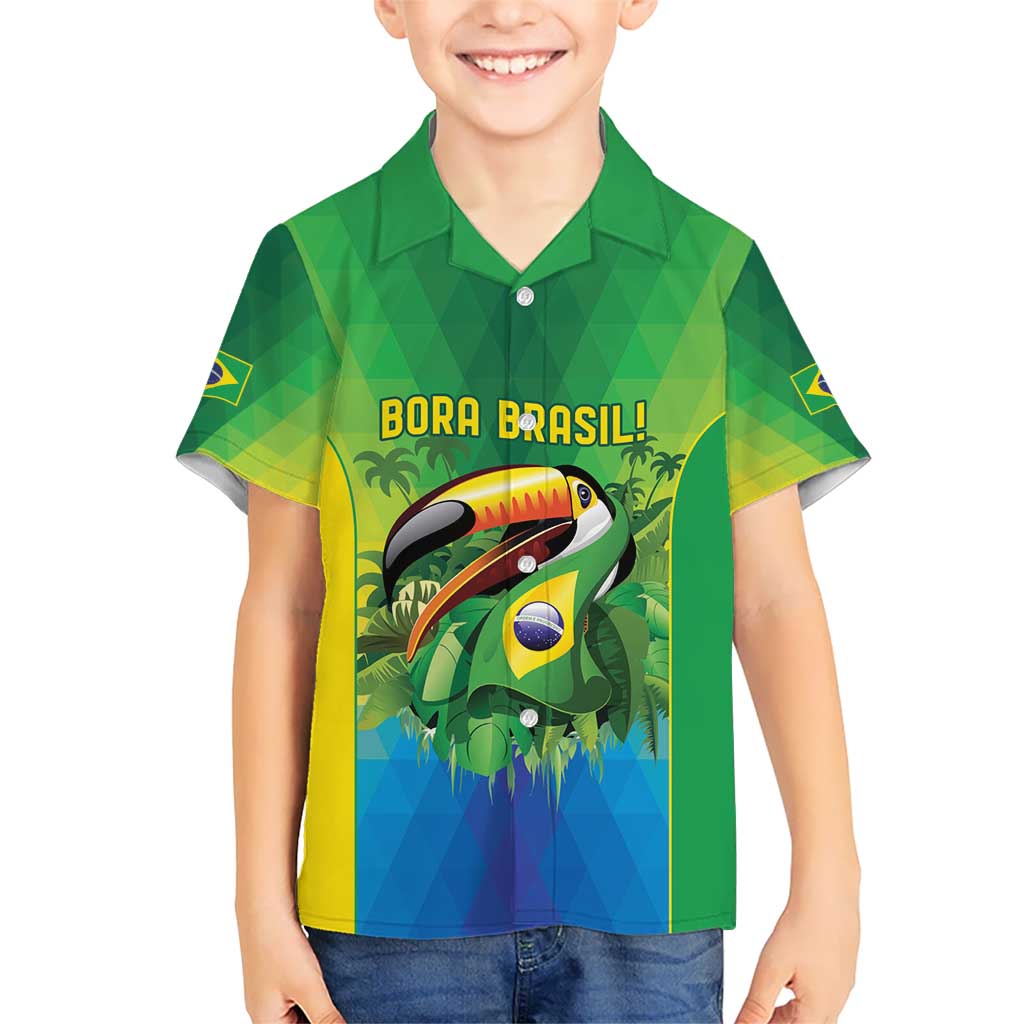 Brazil Football Custom Kid Hawaiian Shirt Toco Toucan Bora Brasil! Go Brazil!