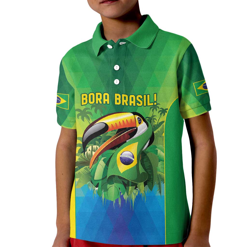Brazil Football Custom Kid Polo Shirt Toco Toucan Bora Brasil! Go Brazil!