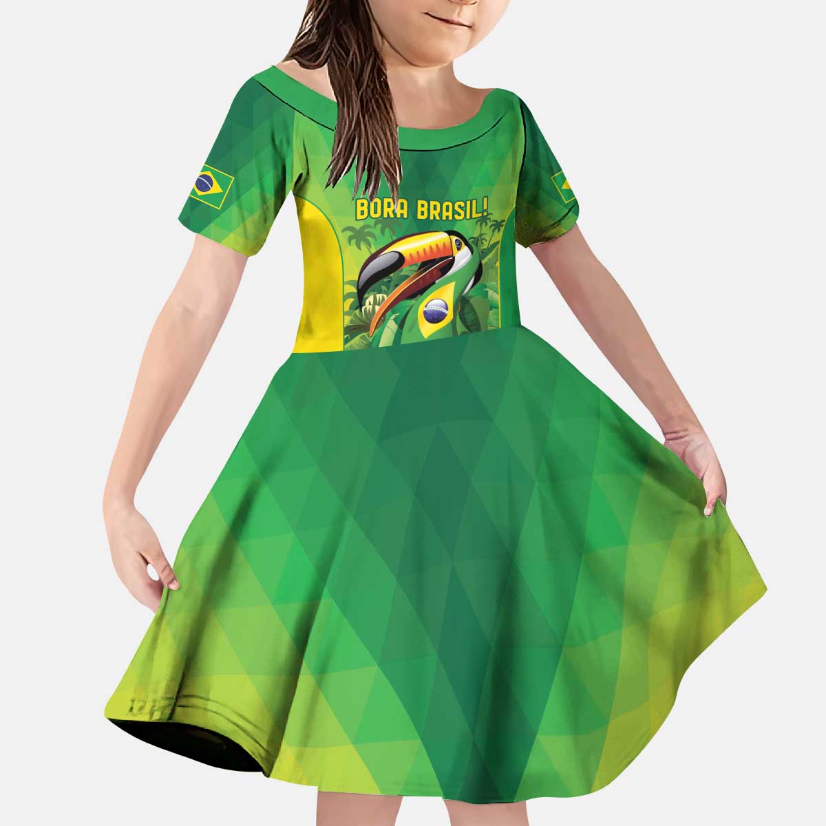 Brazil Football Custom Kid Short Sleeve Dress Toco Toucan Bora Brasil! Go Brazil!