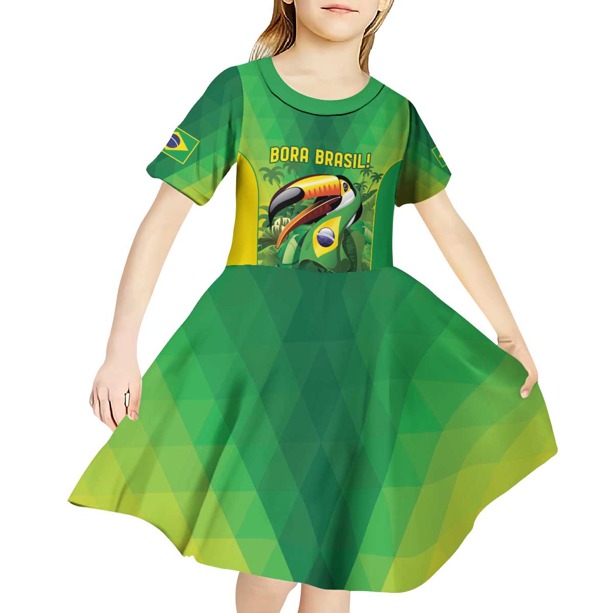 Brazil Football Custom Kid Short Sleeve Dress Toco Toucan Bora Brasil! Go Brazil!