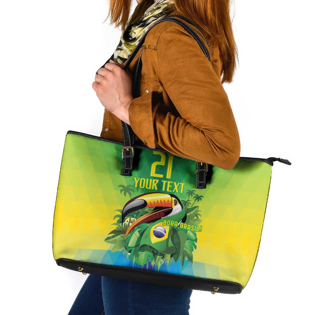 Brazil Football Custom Leather Tote Bag Toco Toucan Bora Brasil! Go Brazil!