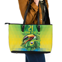 Brazil Football Custom Leather Tote Bag Toco Toucan Bora Brasil! Go Brazil!