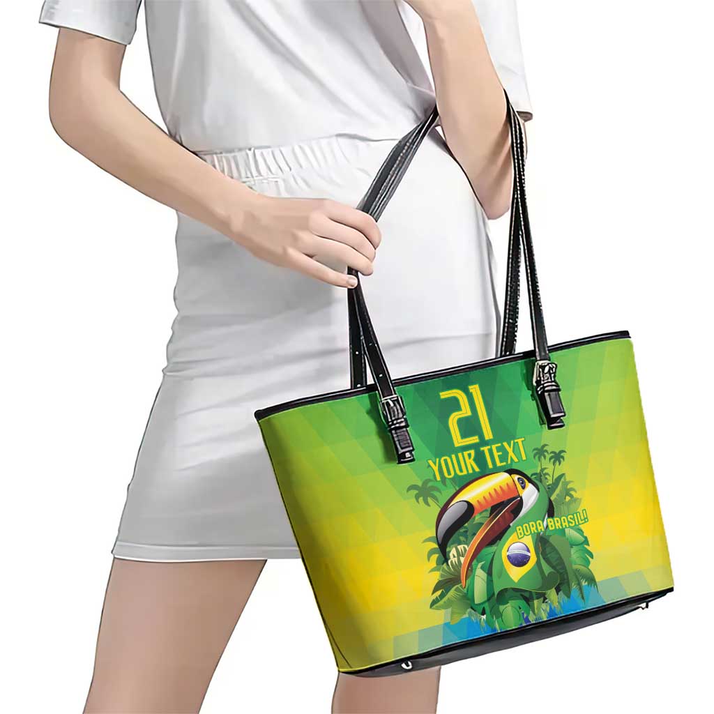 Brazil Football Custom Leather Tote Bag Toco Toucan Bora Brasil! Go Brazil!
