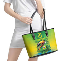 Brazil Football Custom Leather Tote Bag Toco Toucan Bora Brasil! Go Brazil!