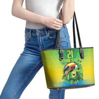 Brazil Football Custom Leather Tote Bag Toco Toucan Bora Brasil! Go Brazil!