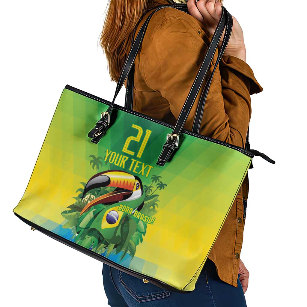 Brazil Football Custom Leather Tote Bag Toco Toucan Bora Brasil! Go Brazil!