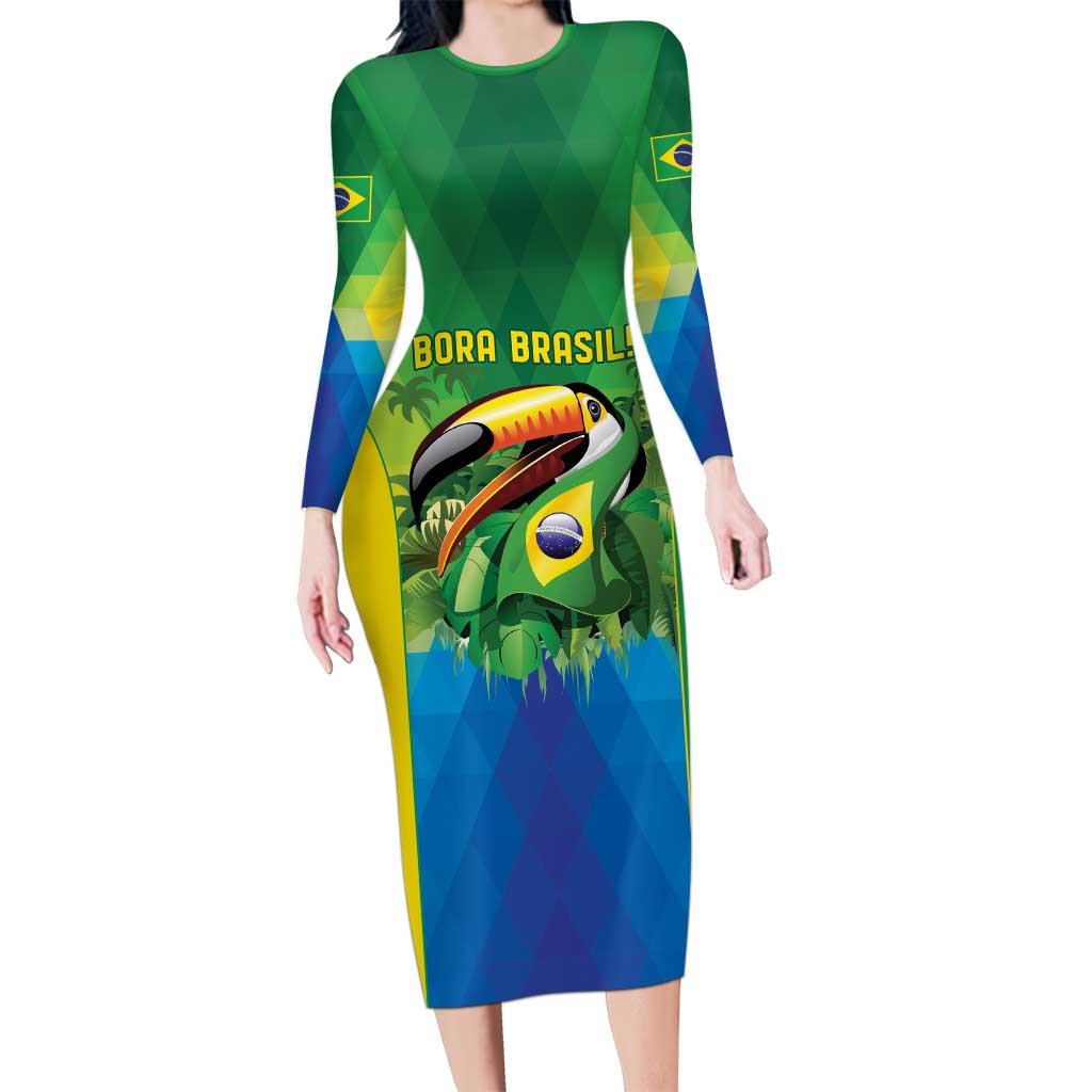 Brazil Football Custom Long Sleeve Bodycon Dress Toco Toucan Bora Brasil! Go Brazil!