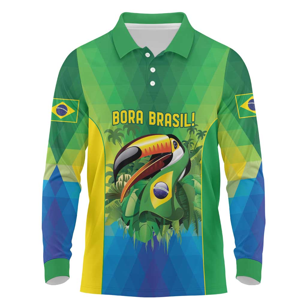 Brazil Football Custom Long Sleeve Polo Shirt Toco Toucan Bora Brasil! Go Brazil!