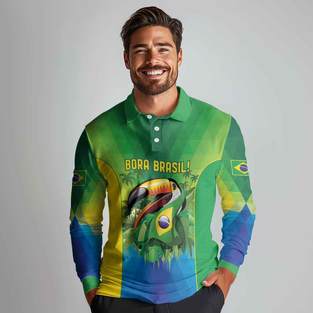 Brazil Football Custom Long Sleeve Polo Shirt Toco Toucan Bora Brasil! Go Brazil!
