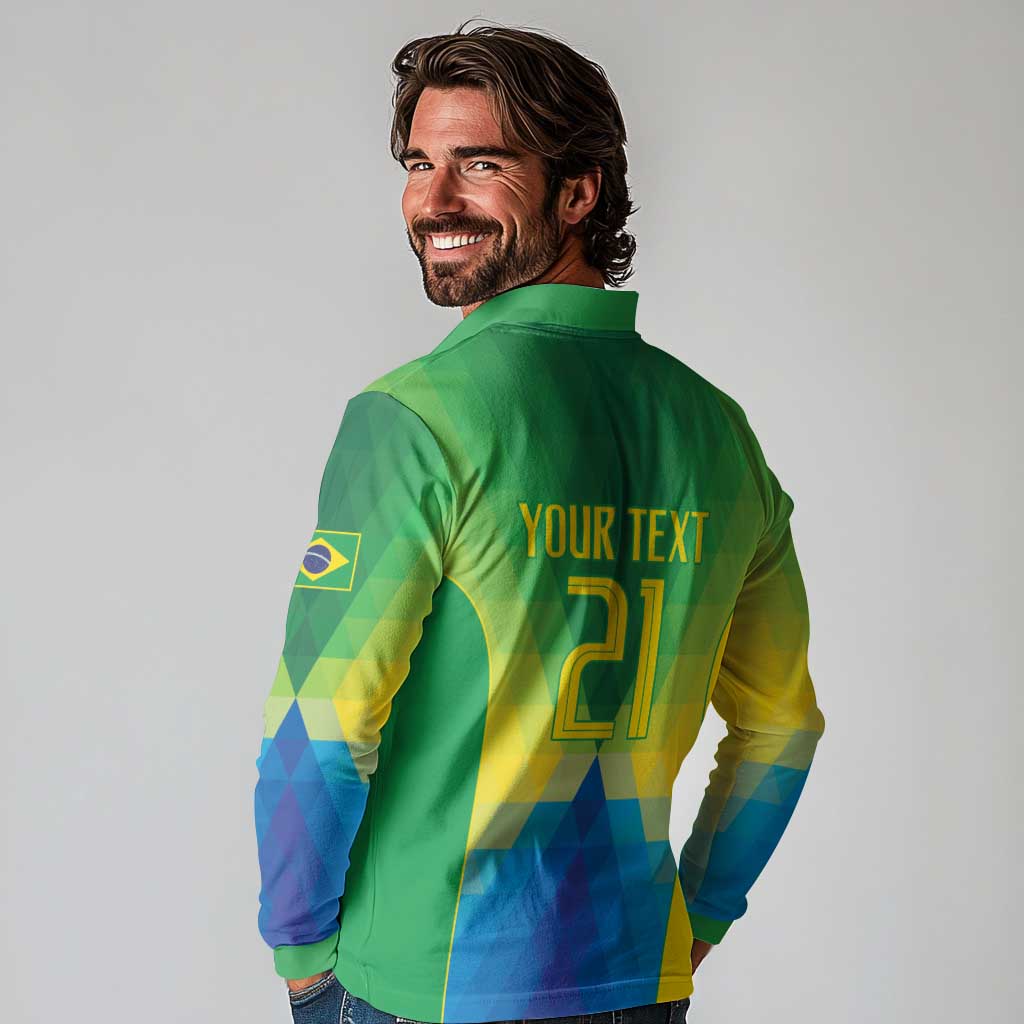 Brazil Football Custom Long Sleeve Polo Shirt Toco Toucan Bora Brasil! Go Brazil!