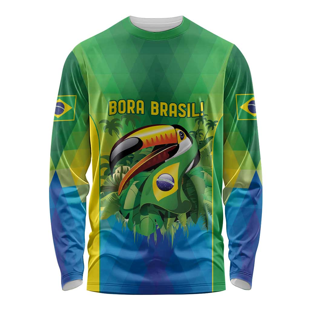 Brazil Football Custom Long Sleeve Shirt Toco Toucan Bora Brasil! Go Brazil!