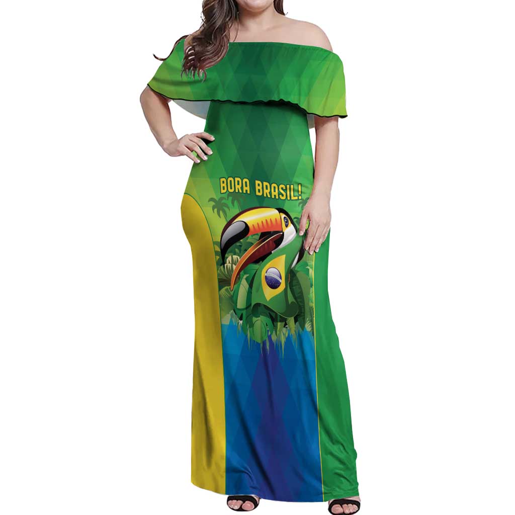 Brazil Football Custom Off Shoulder Maxi Dress Toco Toucan Bora Brasil! Go Brazil!