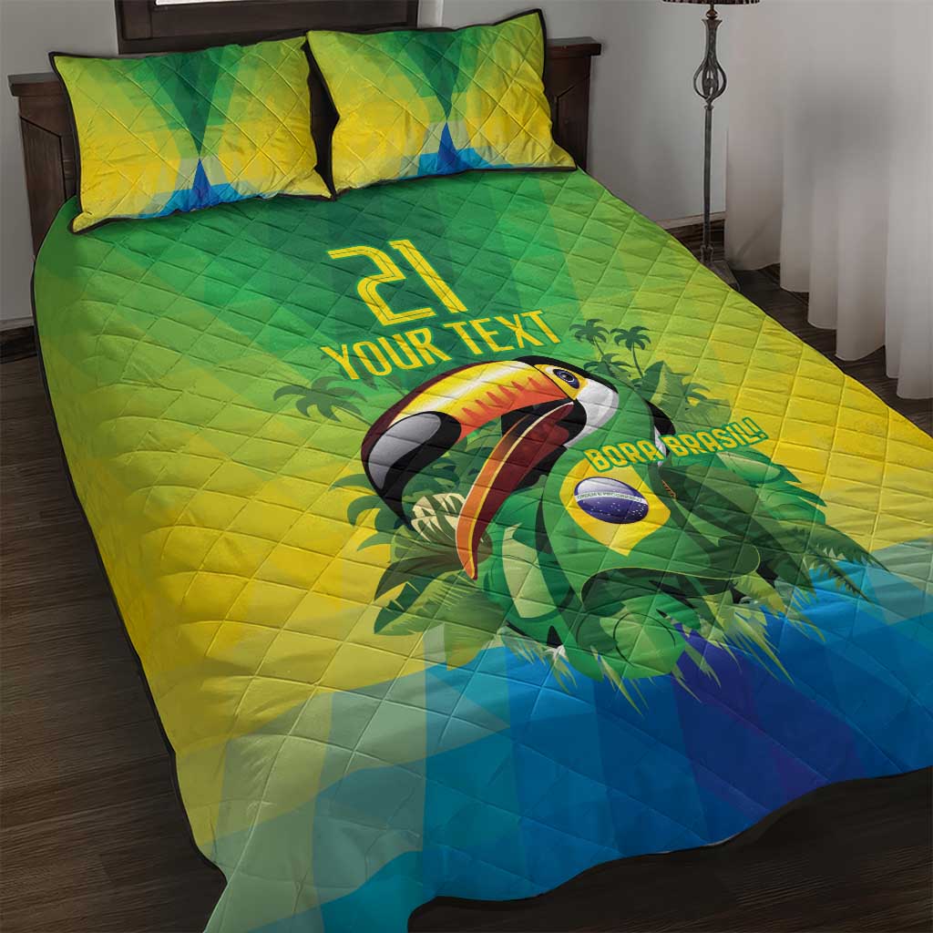Brazil Football Custom Quilt Bed Set Toco Toucan Bora Brasil! Go Brazil!