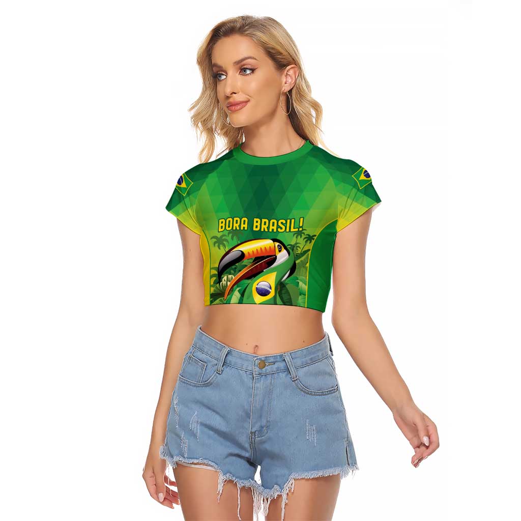 Brazil Football Custom Raglan Cropped T Shirt Toco Toucan Bora Brasil! Go Brazil!