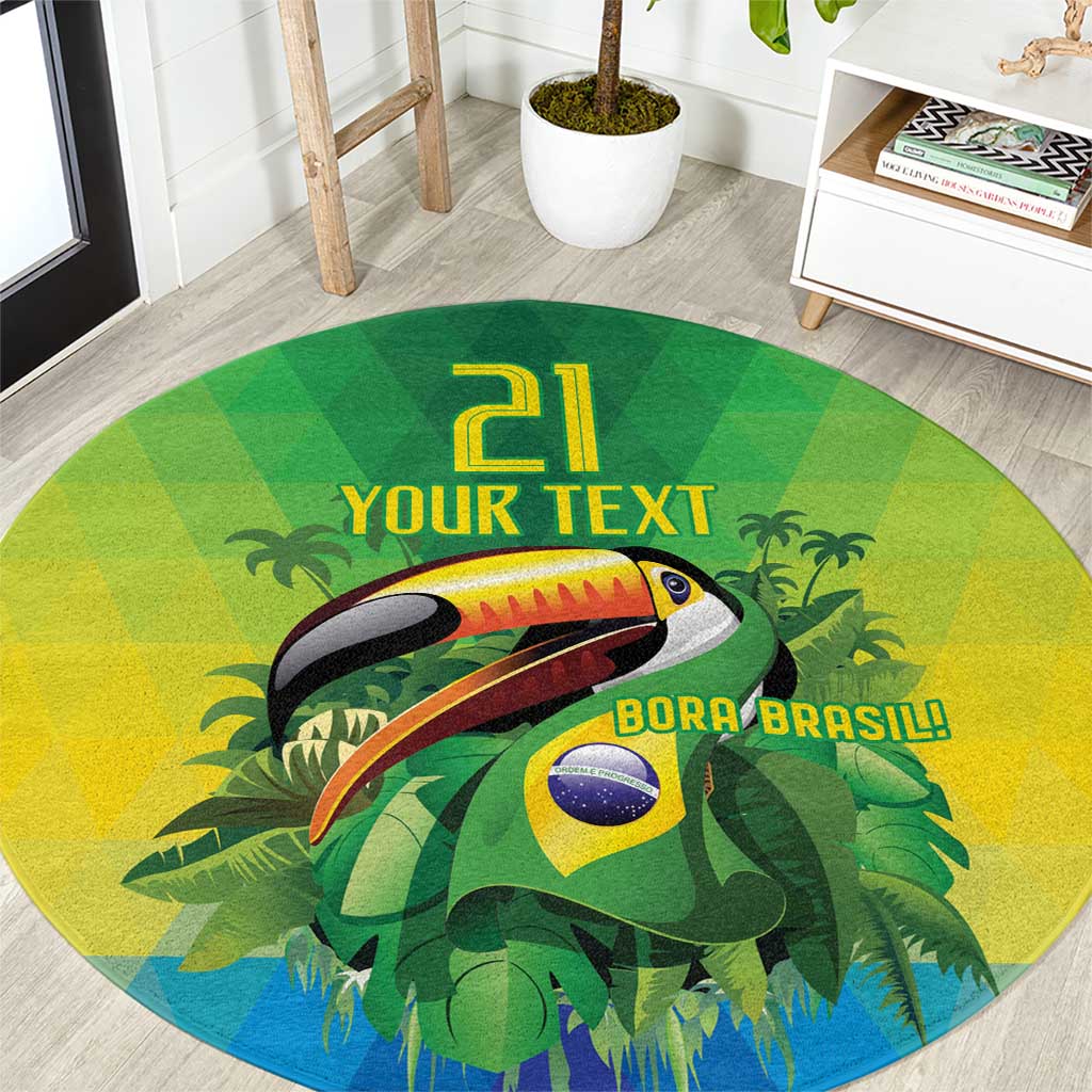 Brazil Football Custom Round Carpet Toco Toucan Bora Brasil! Go Brazil!