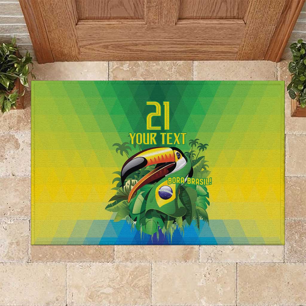 Brazil Football Custom Rubber Doormat Toco Toucan Bora Brasil! Go Brazil!