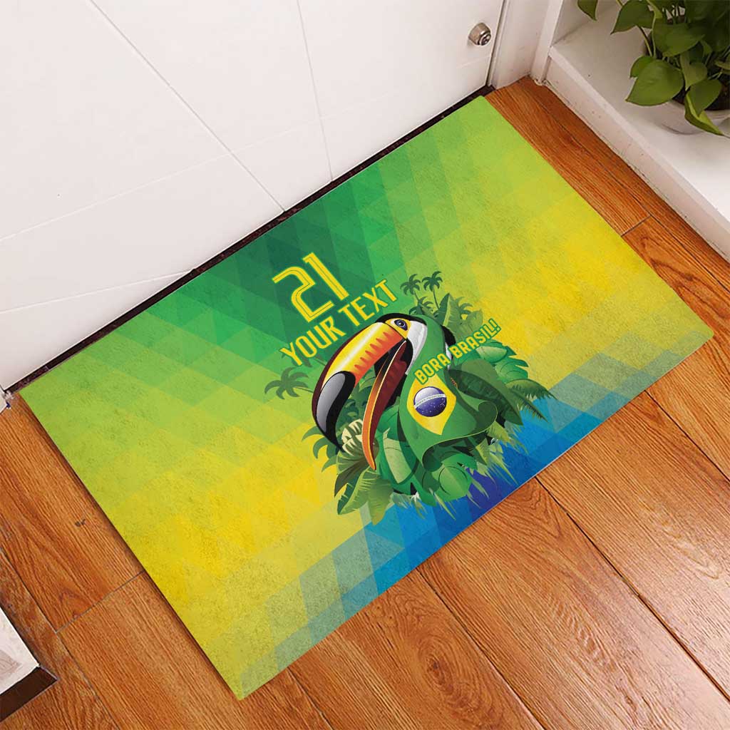 Brazil Football Custom Rubber Doormat Toco Toucan Bora Brasil! Go Brazil!