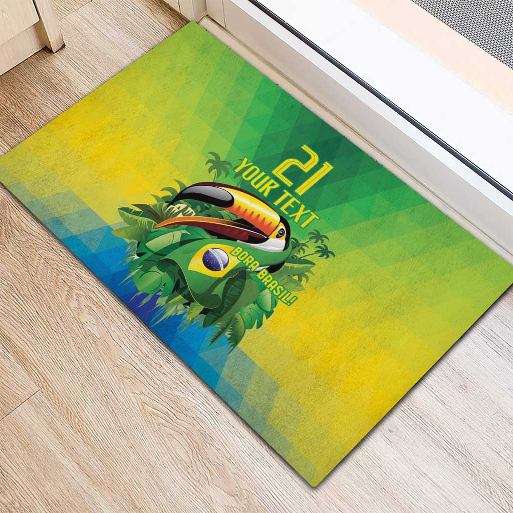 Brazil Football Custom Rubber Doormat Toco Toucan Bora Brasil! Go Brazil!
