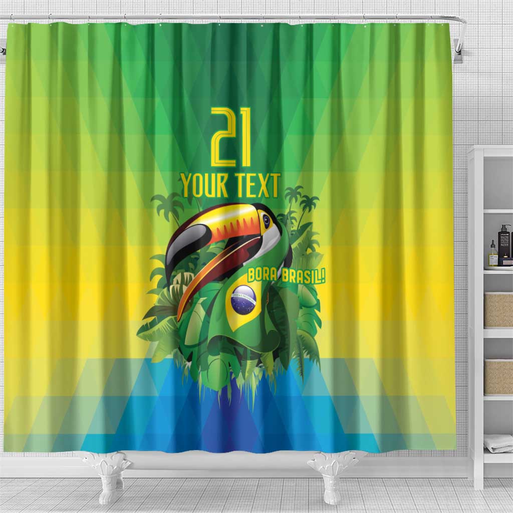 Brazil Football Custom Shower Curtain Toco Toucan Bora Brasil! Go Brazil!