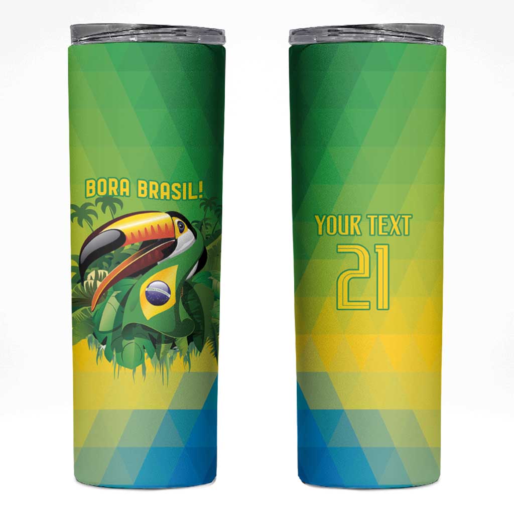 Brazil Football Custom Skinny Tumbler Toco Toucan Bora Brasil! Go Brazil!