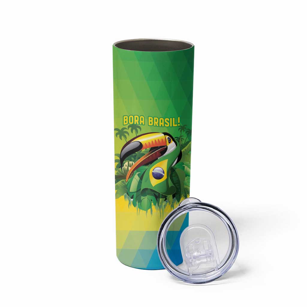 Brazil Football Custom Skinny Tumbler Toco Toucan Bora Brasil! Go Brazil!