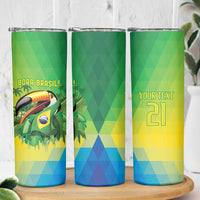 Brazil Football Custom Skinny Tumbler Toco Toucan Bora Brasil! Go Brazil!