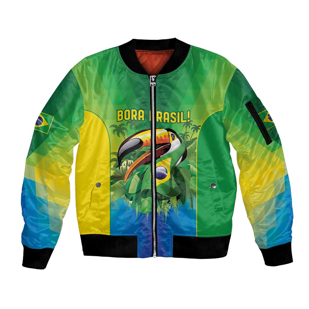 Brazil Football Custom Sleeve Zip Bomber Jacket Toco Toucan Bora Brasil! Go Brazil!