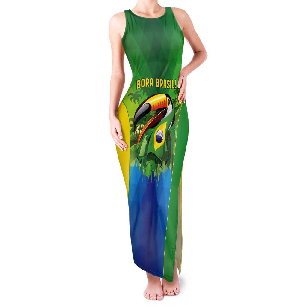 Brazil Football Custom Tank Maxi Dress Toco Toucan Bora Brasil! Go Brazil!