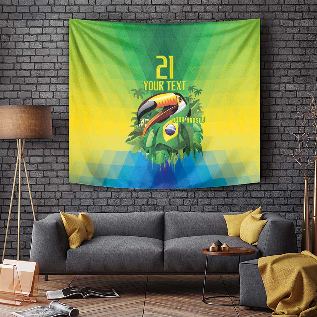 Brazil Football Custom Tapestry Toco Toucan Bora Brasil! Go Brazil!
