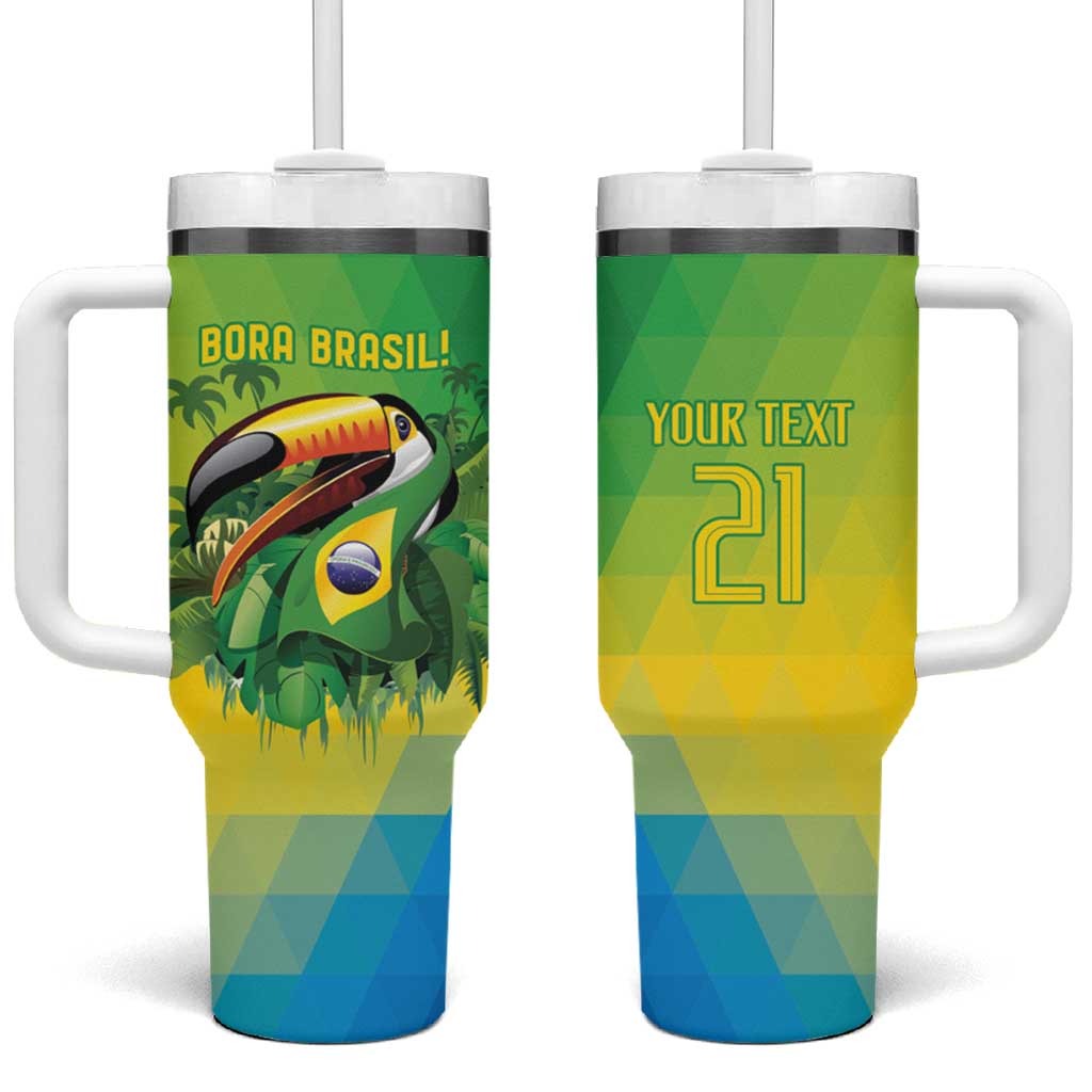 Brazil Football Custom Tumbler With Handle Toco Toucan Bora Brasil! Go Brazil!