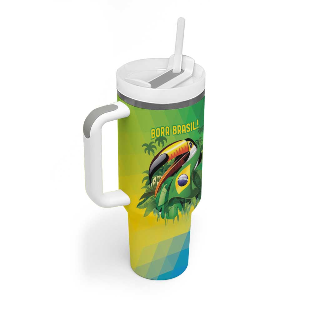 Brazil Football Custom Tumbler With Handle Toco Toucan Bora Brasil! Go Brazil!