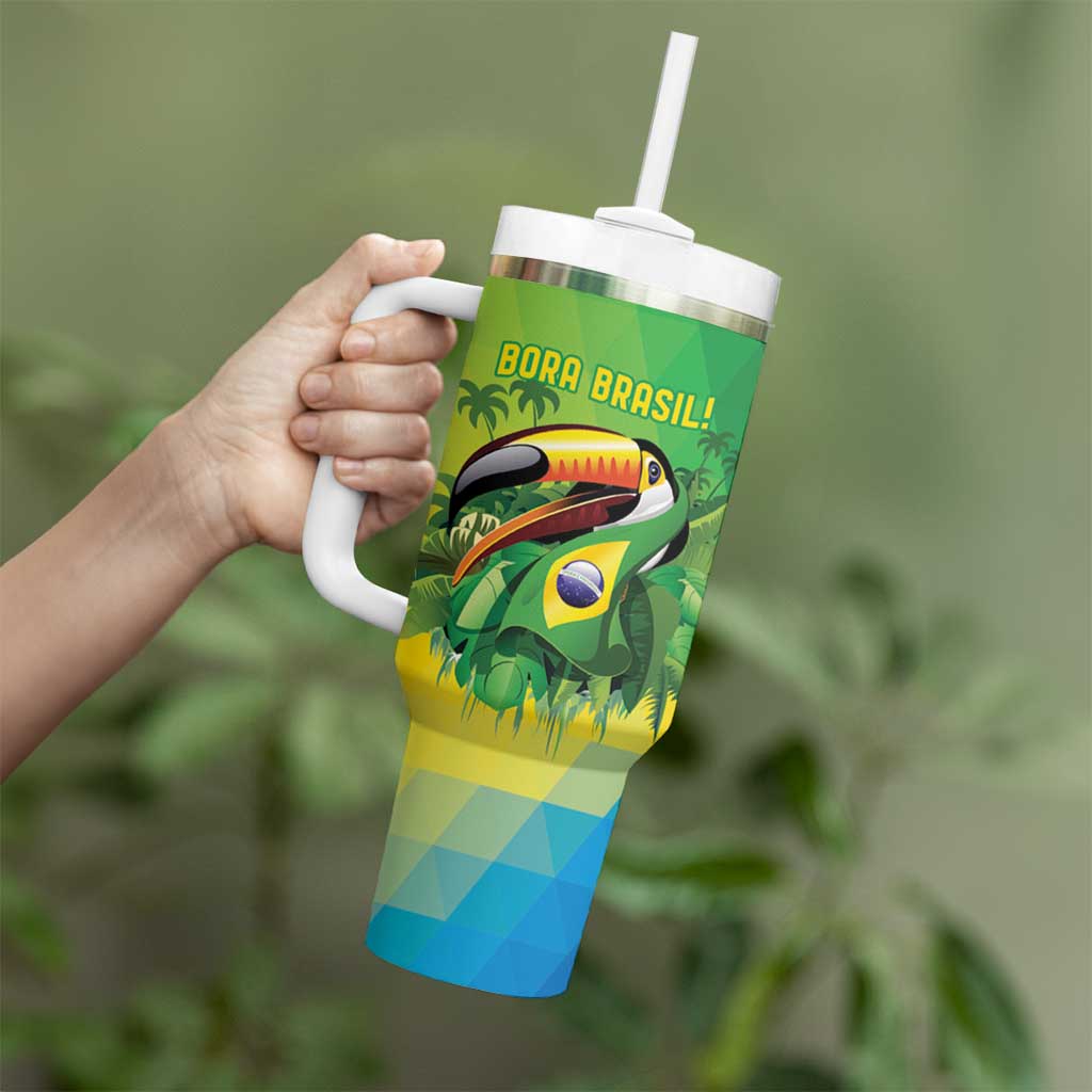 Brazil Football Custom Tumbler With Handle Toco Toucan Bora Brasil! Go Brazil!