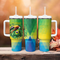 Brazil Football Custom Tumbler With Handle Toco Toucan Bora Brasil! Go Brazil!