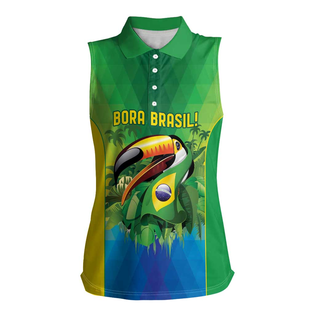 Brazil Football Custom Women Sleeveless Polo Shirt Toco Toucan Bora Brasil! Go Brazil!
