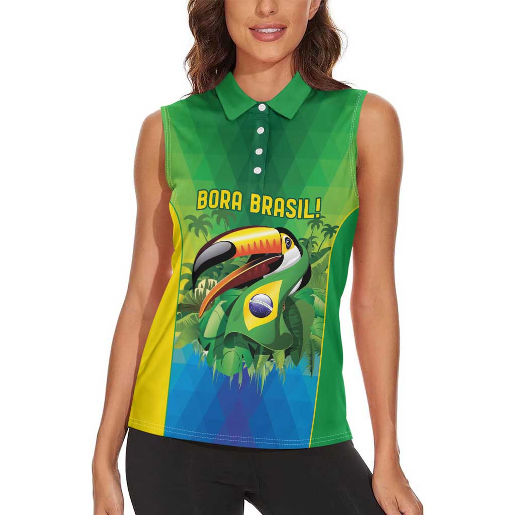Brazil Football Custom Women Sleeveless Polo Shirt Toco Toucan Bora Brasil! Go Brazil!