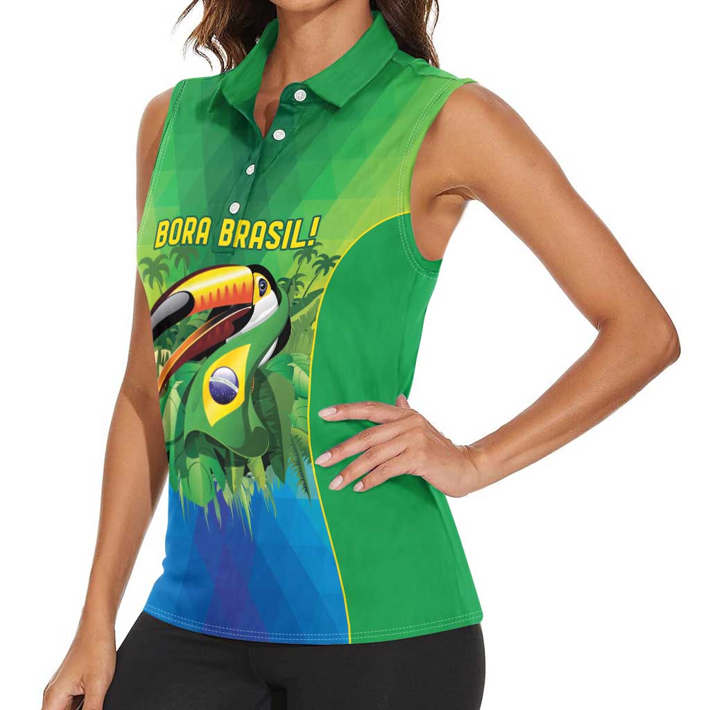 Brazil Football Custom Women Sleeveless Polo Shirt Toco Toucan Bora Brasil! Go Brazil!