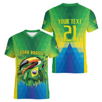 Brazil Football Custom Women V-Neck T-Shirt Toco Toucan Bora Brasil! Go Brazil!