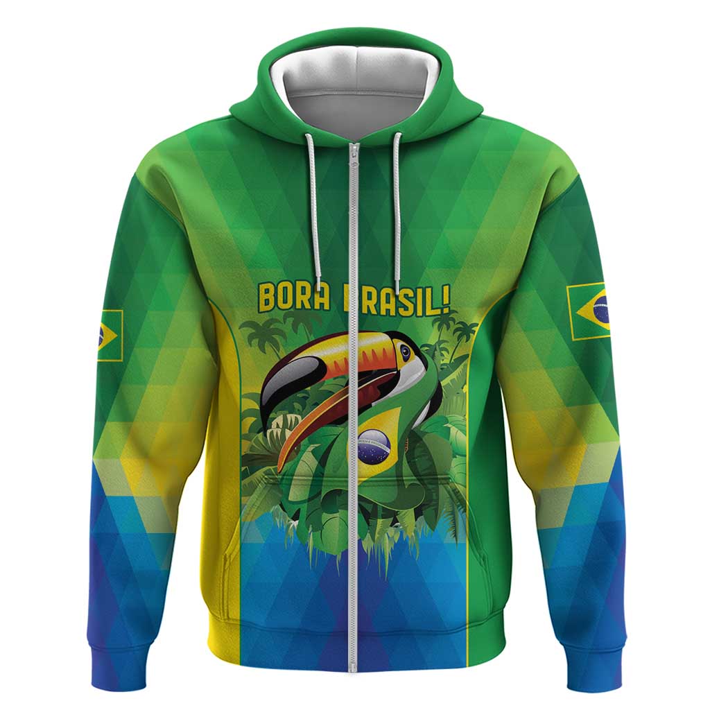 Brazil Football Custom Zip Hoodie Toco Toucan Bora Brasil! Go Brazil!