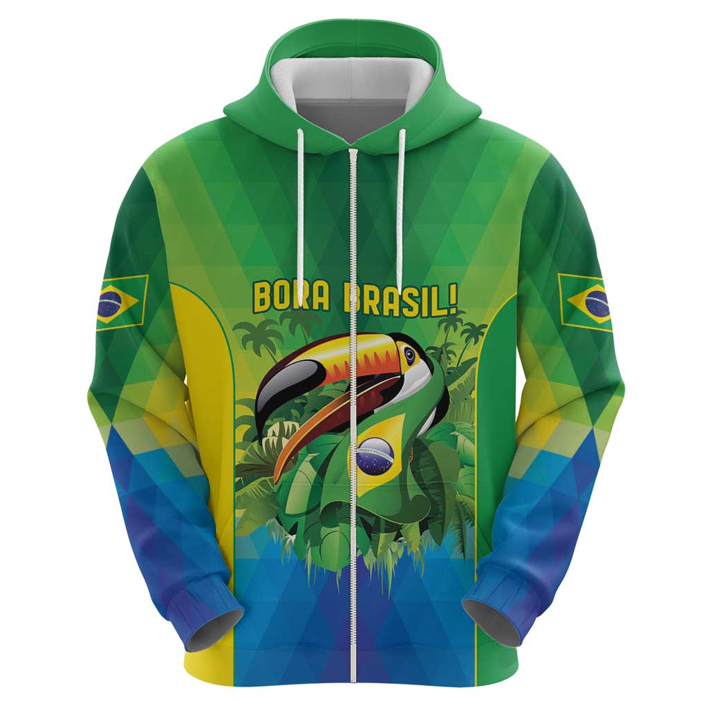 Brazil Football Custom Zip Hoodie Toco Toucan Bora Brasil! Go Brazil!