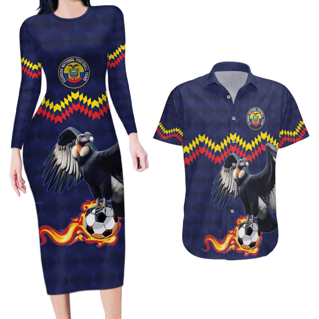 Ecuado Andean Condor Football Custom Couples Matching Long Sleeve Bodycon Dress and Hawaiian Shirt Tricolors Motif