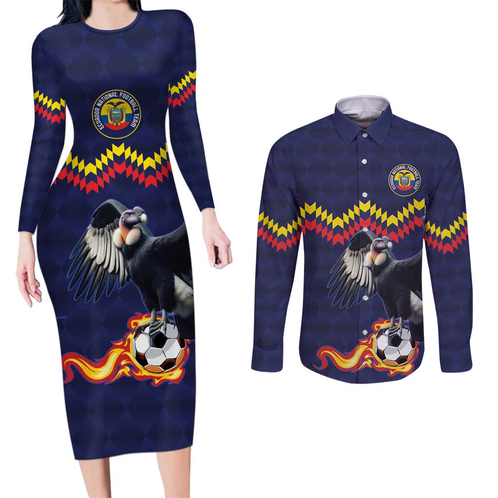 Ecuado Andean Condor Football Custom Couples Matching Long Sleeve Bodycon Dress and Long Sleeve Button Shirt Tricolors Motif