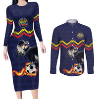 Ecuado Andean Condor Football Custom Couples Matching Long Sleeve Bodycon Dress and Long Sleeve Button Shirt Tricolors Motif