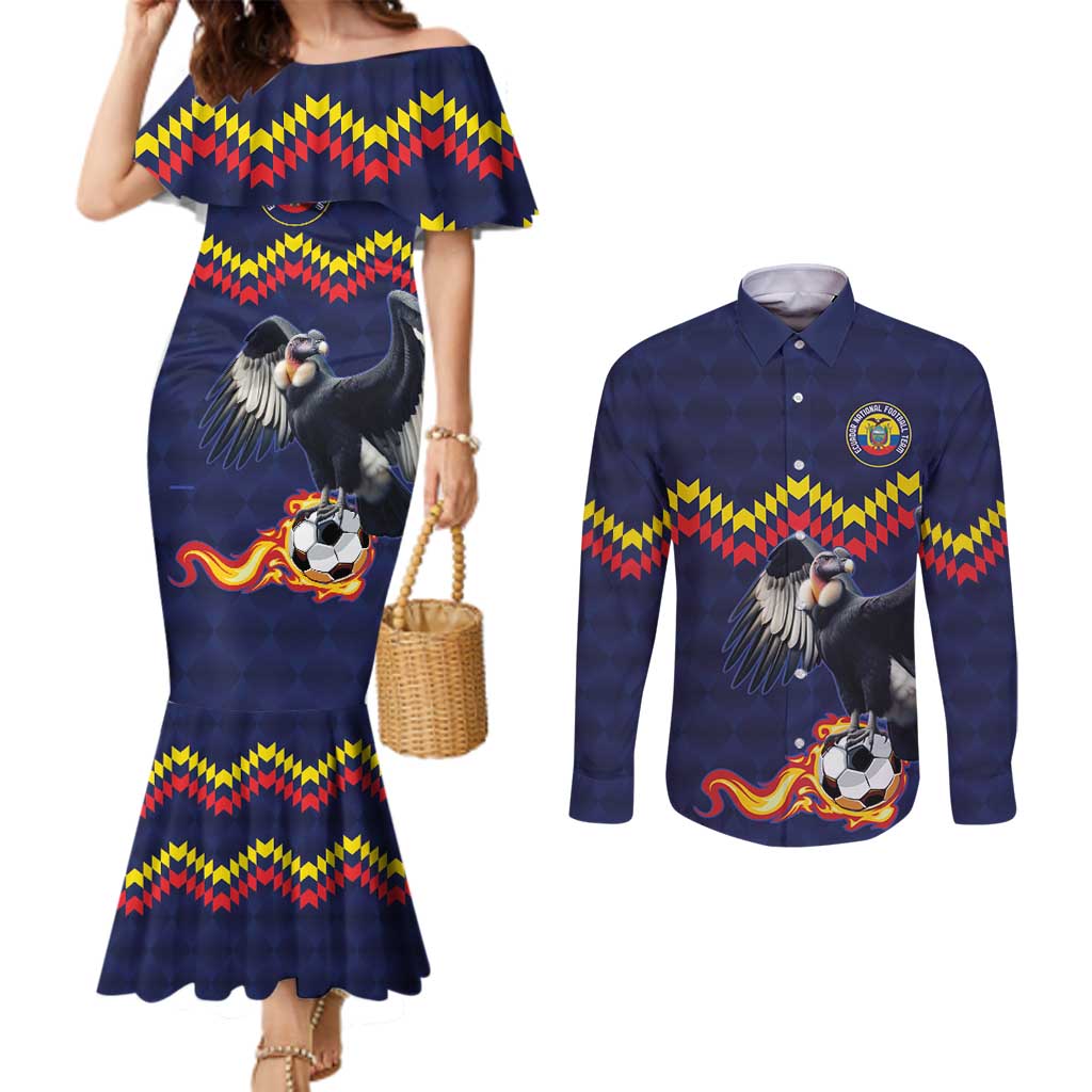 Ecuado Andean Condor Football Custom Couples Matching Mermaid Dress and Long Sleeve Button Shirt Tricolors Motif