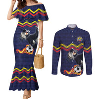 Ecuado Andean Condor Football Custom Couples Matching Mermaid Dress and Long Sleeve Button Shirt Tricolors Motif