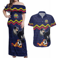 Ecuado Andean Condor Football Custom Couples Matching Off Shoulder Maxi Dress and Hawaiian Shirt Tricolors Motif