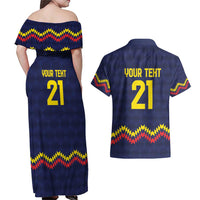 Ecuado Andean Condor Football Custom Couples Matching Off Shoulder Maxi Dress and Hawaiian Shirt Tricolors Motif