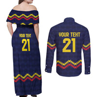 Ecuado Andean Condor Football Custom Couples Matching Off Shoulder Maxi Dress and Long Sleeve Button Shirt Tricolors Motif