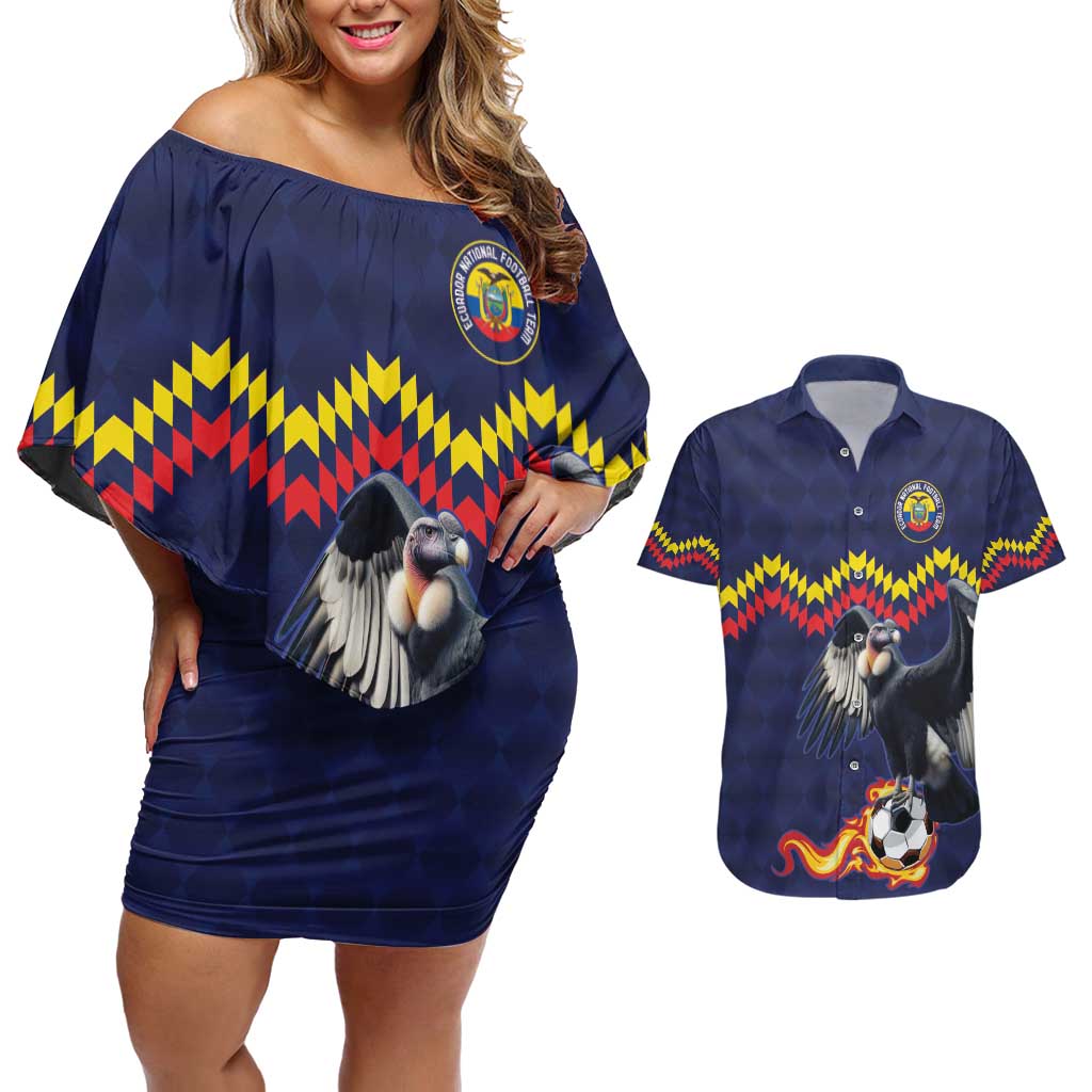Ecuado Andean Condor Football Custom Couples Matching Off Shoulder Short Dress and Hawaiian Shirt Tricolors Motif
