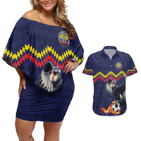 Ecuado Andean Condor Football Custom Couples Matching Off Shoulder Short Dress and Hawaiian Shirt Tricolors Motif